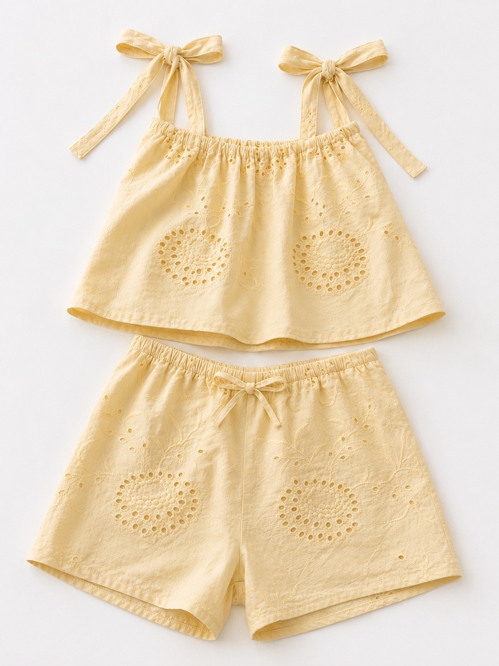 Handmade Yellow Eyelet Tie-Strap Top & Shorts Set Size Medium